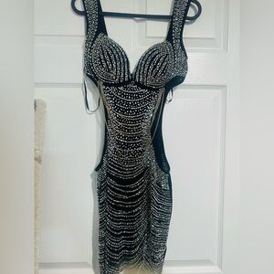 Dazzling Black and Silver Backless Dress